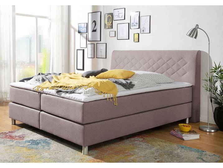 Boxspringbett, 100% Polyester, Flamingo-Rosa, 180×200 cm, Incl. Topper, Modern, Inosign
