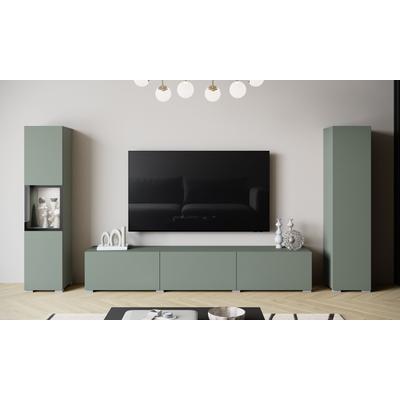 Wohnwand HOME AFFAIRE "BERLIN III, Vitrine Türschlag links/rechts wechselbar", grün (salbei), B:260cm H:130cm T:33cm, Kastenmöbel-Sets, Wohnwand, moderne grifflose Mediawand Breite 260 cm, Vitrine mit Verglasung