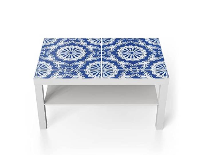 DEQORI Glastisch weiß groß 90x50 cm Motiv Glasierte Keramikfliesen ausgefallener Beistelltisch aus Glas Hochglanz Couchtisch fürs Wohnzimmer moderner Couch Tisch mit Design