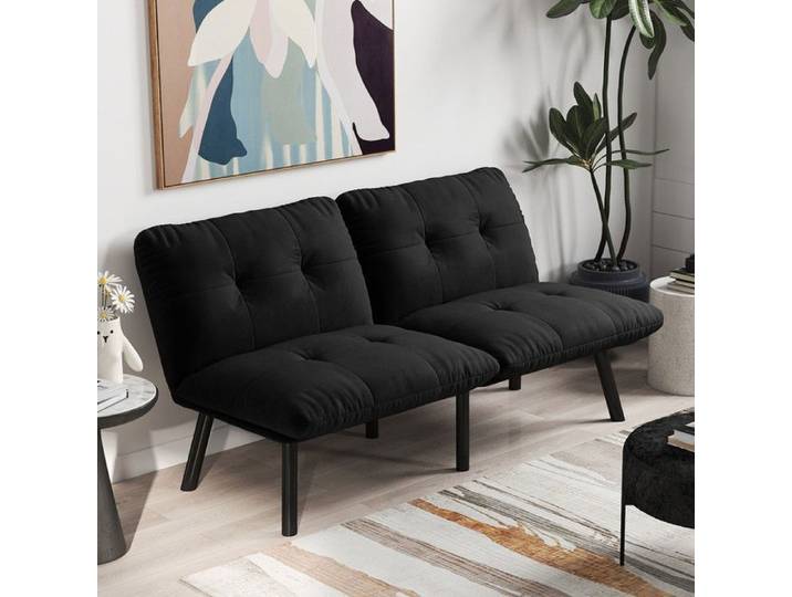 Canapé-lit moderne pliant noir-canapé Futon 2 places avec fonction de couchage lit D'invité peu encombrant
