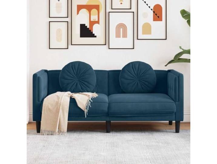HEFZGDB 2-Sitzer Sofa mit Kissen in Blau Samt – Weiches Velours Polstermöbel mit Stabilen Stützbeinen und Modernem Design für Wohnzimmer, Komfortable Sitzgelegenheit mit Dichter