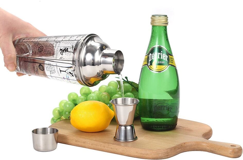 INF Set de Barman Boston Shaker Argenté - Kit de Cocktail Maison en Verre et Acier Inoxydable 201 - Qualité Professionnelle