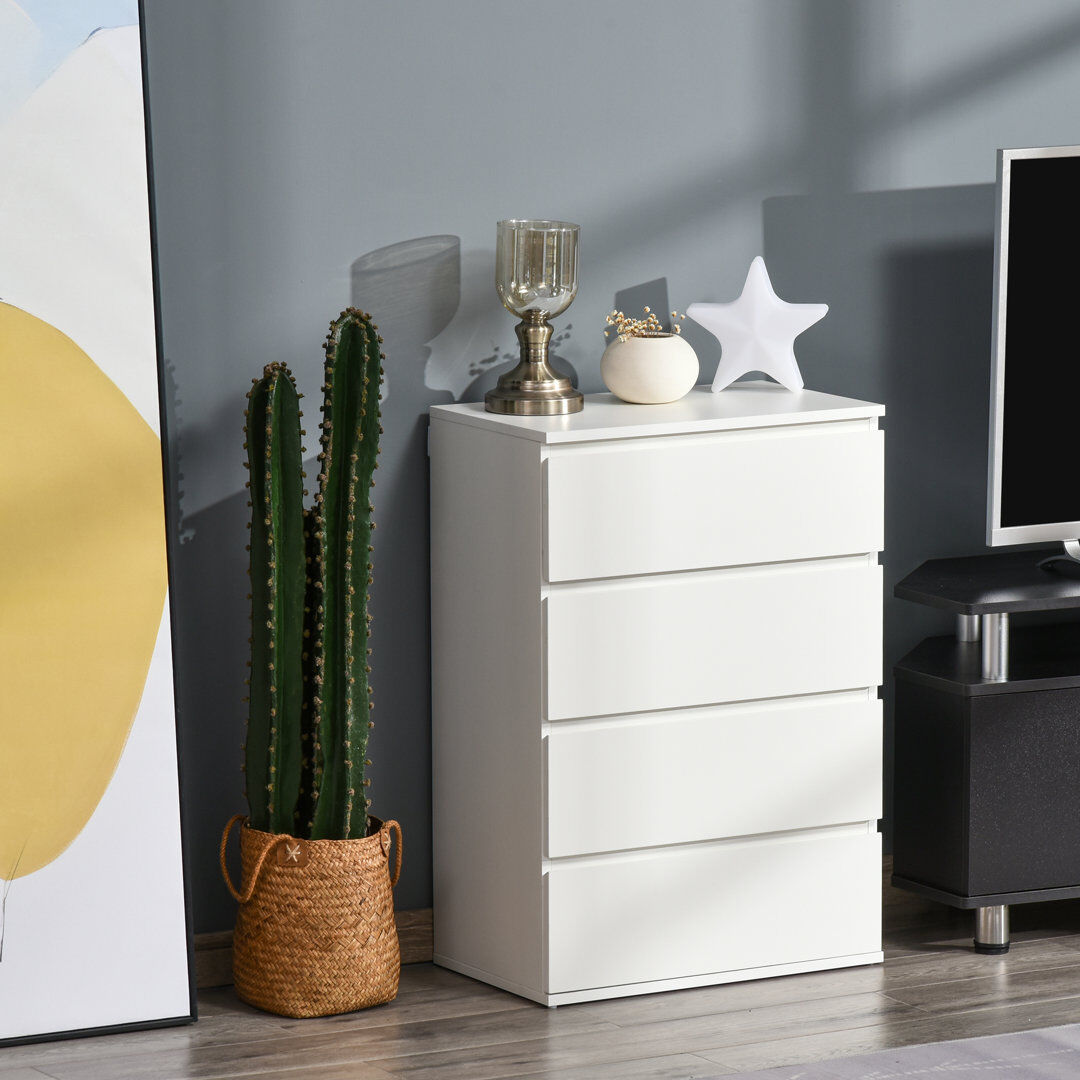 Hashtag Home Lohmann 4 Drawers 55 Cm B Wood-Based Material Chest Of Drawers White 80cm H X 55cm W X 33cm D