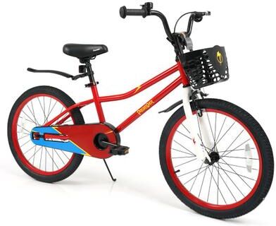 Costway 20 Inch Kids Bike Adjustable with Kickstand and Storage Basket for Aged 8+ Years-Red