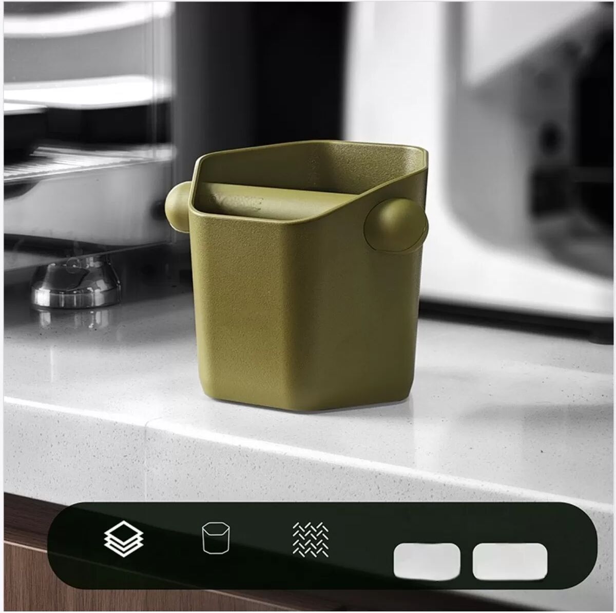 INF Hexagonale Prisma Winkel Kaffee Abschlagbox - ABS Espresso Satz Entsorgungsbehälter Grün