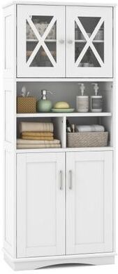 Costway Tall Bathroom Cabinet Large Floor Storage Cabinet with Acrylic Doors and 3 Cubes-White