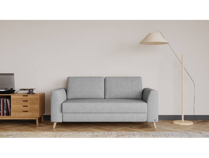 BRUNO Schlafsofa 140cm in Silber Grau Klassik stabiles Massivholz & Boxspringkomfort