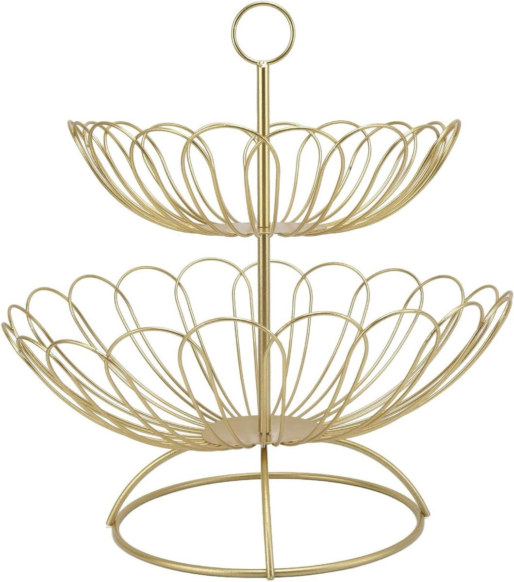 Fruitmand Fruitschaal met dubbele laag voor keuken decoratie - Goud - 32 x 32 cm