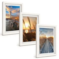 BILDER SET 3er Set - 20x30 cm Weißer Rahmen - Leuchtturm-Grassteg