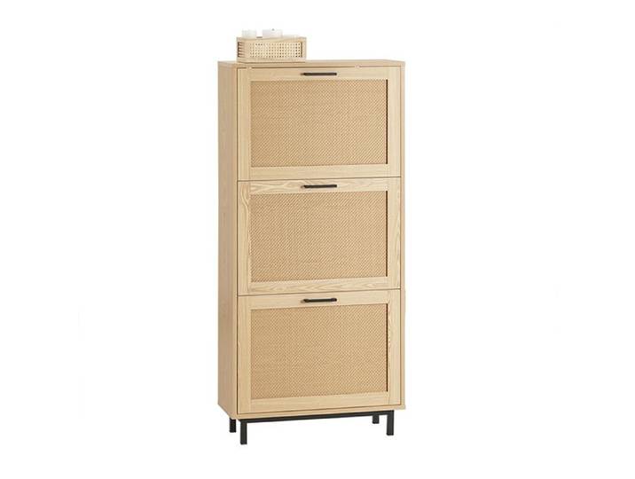 Meuble à Chaussures FSR155-N SoBuy - 3 Abattants - Meuble de Rangement à Chaussures - Effet Cannage Rotin - 60 x 24 x 127