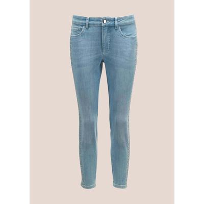Regular-fit-Jeans MADELEINE "Jeans mit Steinchen Schlanke 7/8-Jeans mit Glanz-Effekt", Damen, Gr. 46, N + K Gr, beige (bleached), Obermaterial: 83% Baumwolle CO. 15% Polyester PES. 2% Elasthan EL., Jeans