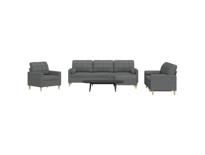 HEFZGDB 4-TLG. Sofagarnitur mit Fußhocker & Dekokissen Dunkelgrau Stoff – Bequemes Wohnzimmer Sofa mit Metallrahmen, weichen Polsterungen und praktischen Zylinderkissen für optimalen