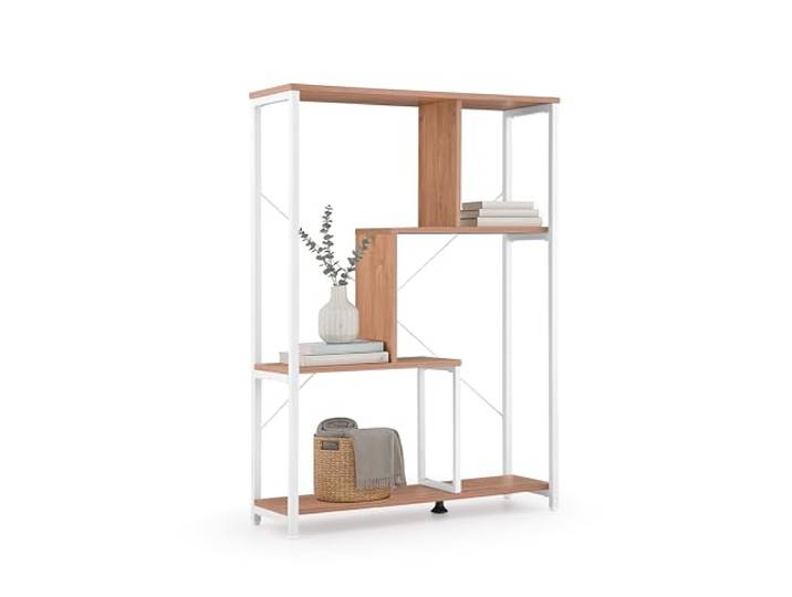 hjh LIVING Standregal Kalag Eco – Vielseitiges Regal 80x24x110 cm – Offenes Bücherregal & Raumtrenner – Pflegeleichte Oberfläche, Weiß/Eiche