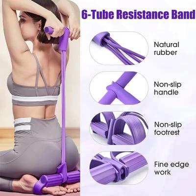 Inspired Finds 6 Tube Resistance Band Fitness System With Pedal Puller For Full Body Home Workout 6 Tube Resistance Band Fitness System With Pedal Puller For Full Body Home Workout