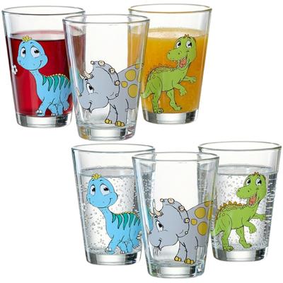 Kinderbecher RITZENHOFF & BREKER "Dino", bunt, B:7cm H:10cm Ø:7cm, Glas, Trinkgefäße, Kinderbecher, je 200 ml