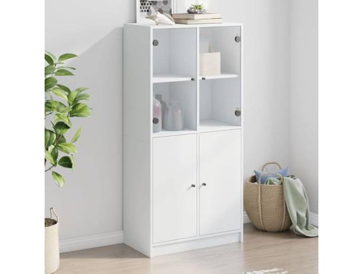 RJPLMFV Sideboard, hoch, 68 x 37 x 142 cm, mit Türen, Weiß Feuchtigkeitsbeständiges Holzwerkstoff, Aufbewahrung für Bücher und Zeitschriften, Wandbefestigung inklusive