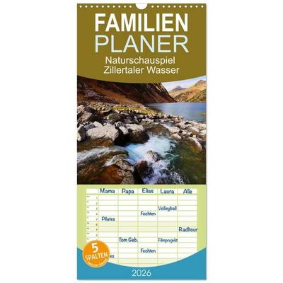 Familienplaner 2026 - Naturschauspiel Zillertaler Wasser mit 5 Spalten (Wandkalender, 21 x 45 cm) CALVENDO