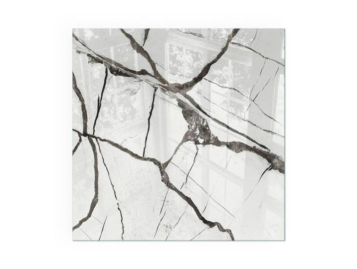 Tulup Kaminbodenplatte 60x60 cm - Marmoradernmuster, Weiß, Glas, Quadratisch, 60x60x0.4 cm, Elektrogeräte, Heizgeräte, Elektrokamine