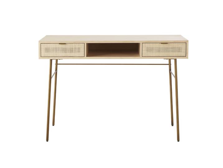 Rattanschreibtisch mit 2 Schubladen