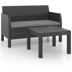 vidaXL 2-tlg. Garten-Lounge-Set mit Kissen PP Rattan Anthrazit