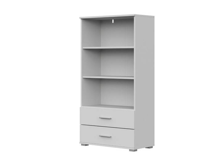 Komodee Bücherregal Fauske Reg2-2S Schubladen Weiß, Kunststoff, 69x130x34 cm, Kleinmöbel, Kommoden, Highboards