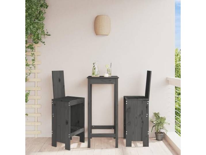 Barhocker 2er Set Grau Massivholz Kiefer 40x42x120 cm mit Rückenlehne Massivholz Kiefer, rustikaler Stil, Sitzhöhe 75 cm, für Terrasse Balkon, belastbar bis 110 kg