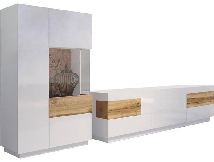 Wohnwand GOODPRODUCT Silke , weiss (weiß hochglanz, votaneichefarben), B:286cm, Kastenmöbel-Sets, Wohnwand, (2-tlg.)