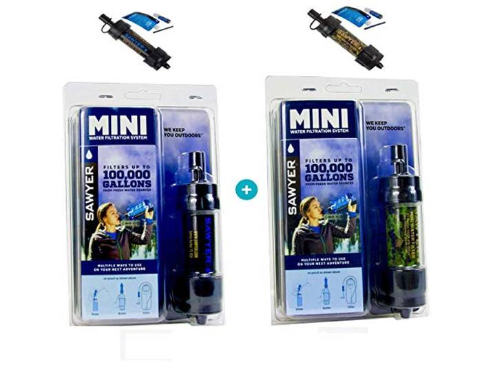 2-er Pack Sparset Sawyer Mini PointONE Wasserfilter enfernt 100% Mikroplastik (Schwarz&Camouflage)