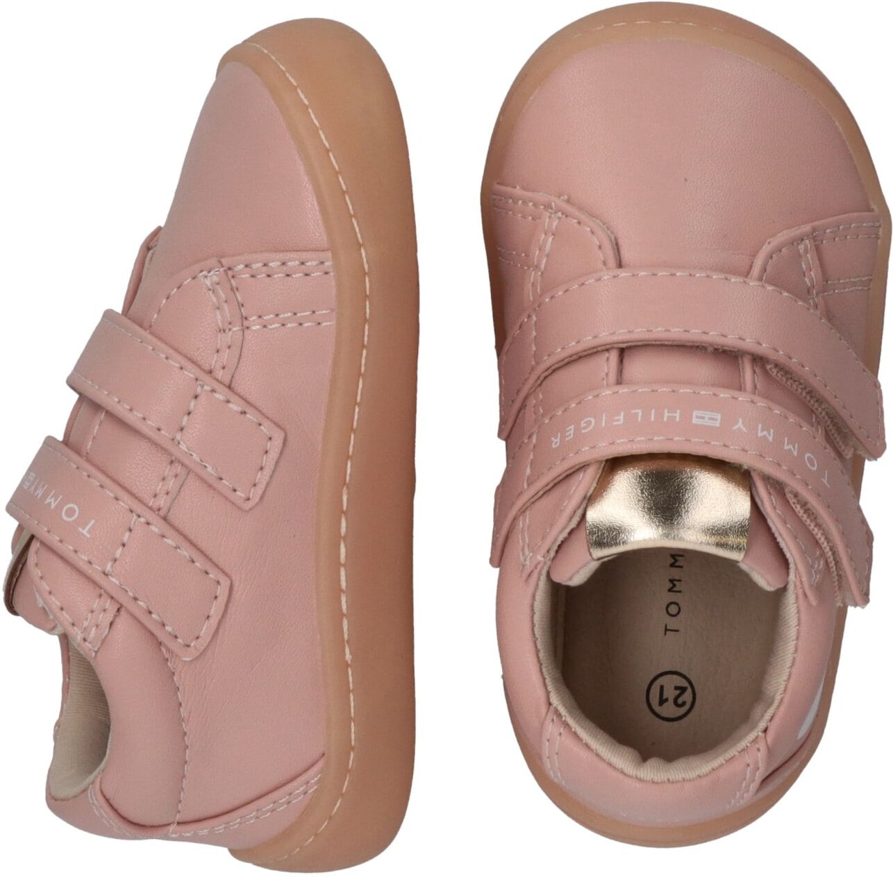 Lauflernschuh TOMMY HILFIGER, Mädchen, Gr. 22, Baumwolle, rosa (beige), Synthetik, Schuhe Lauflernschuh, Barfussschuh, Halbschuh, Babyschuh mit regulierbarem Klettverschluss beige 22, Baumwolle
