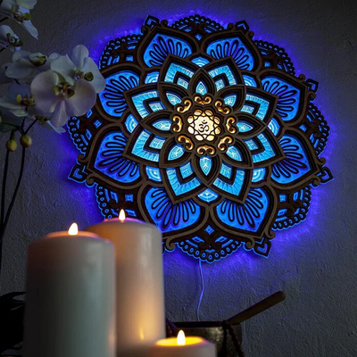 HomeDecorAndMore LLC Handmade Wooden Mandala Wall Lamp Handmade Wooden Mandala Wall Lamp