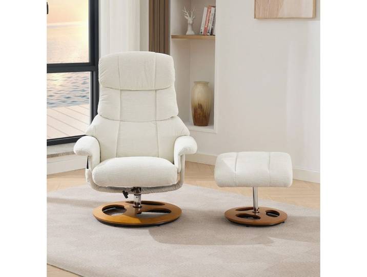 Fauteuil relax massant chauffant rotatif 360° avec repose-pieds - TCQPZ - dossier inclinable 140° chenille blanc