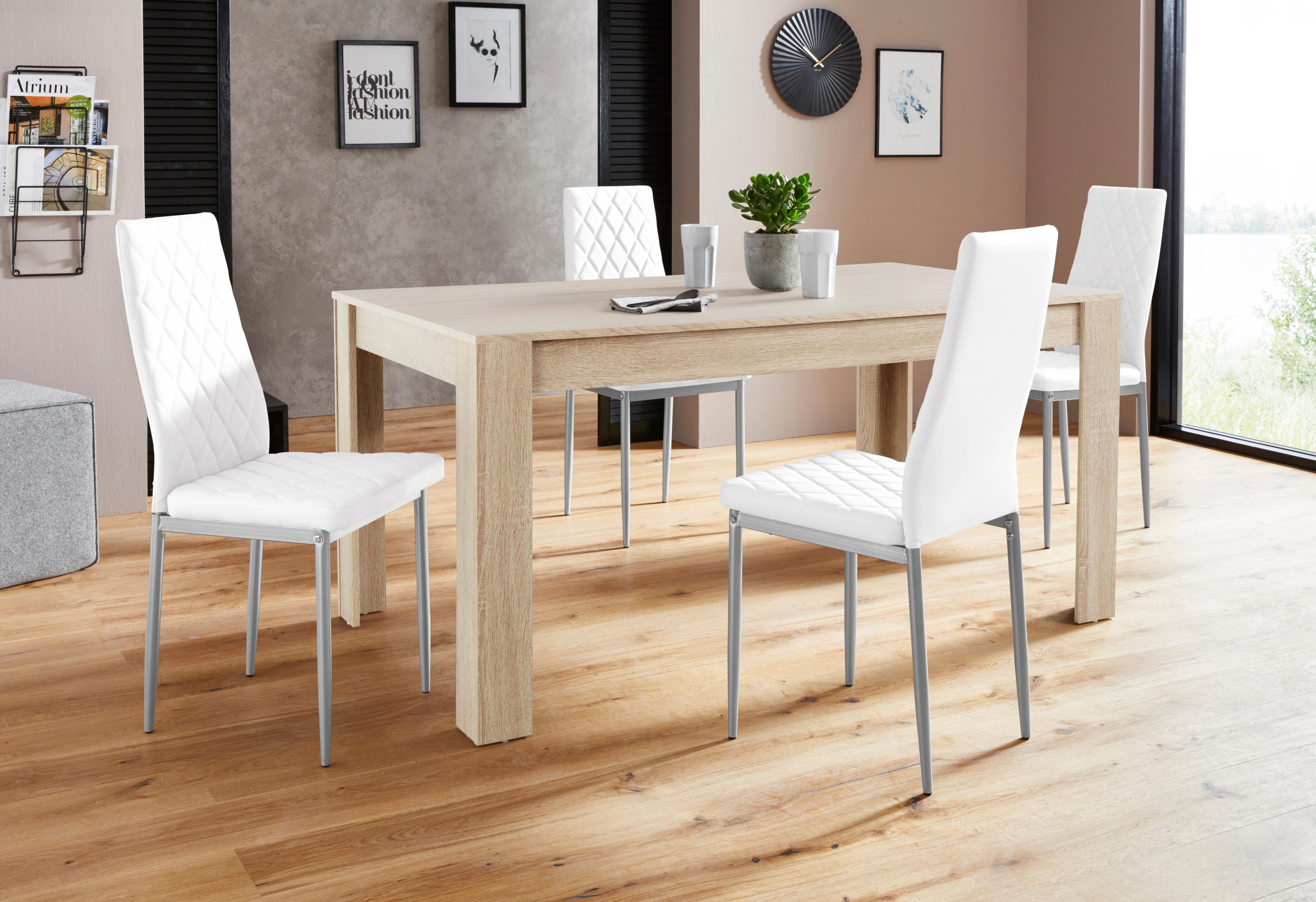 Essgruppe GOODPRODUCT "Lynn160/Brooke", weiss (eichefarben, weiß), Sitzmöbel-Sets, Essgruppe, Tisch mit 4 Stühlen eichefarben, weiß Einheitsgröße