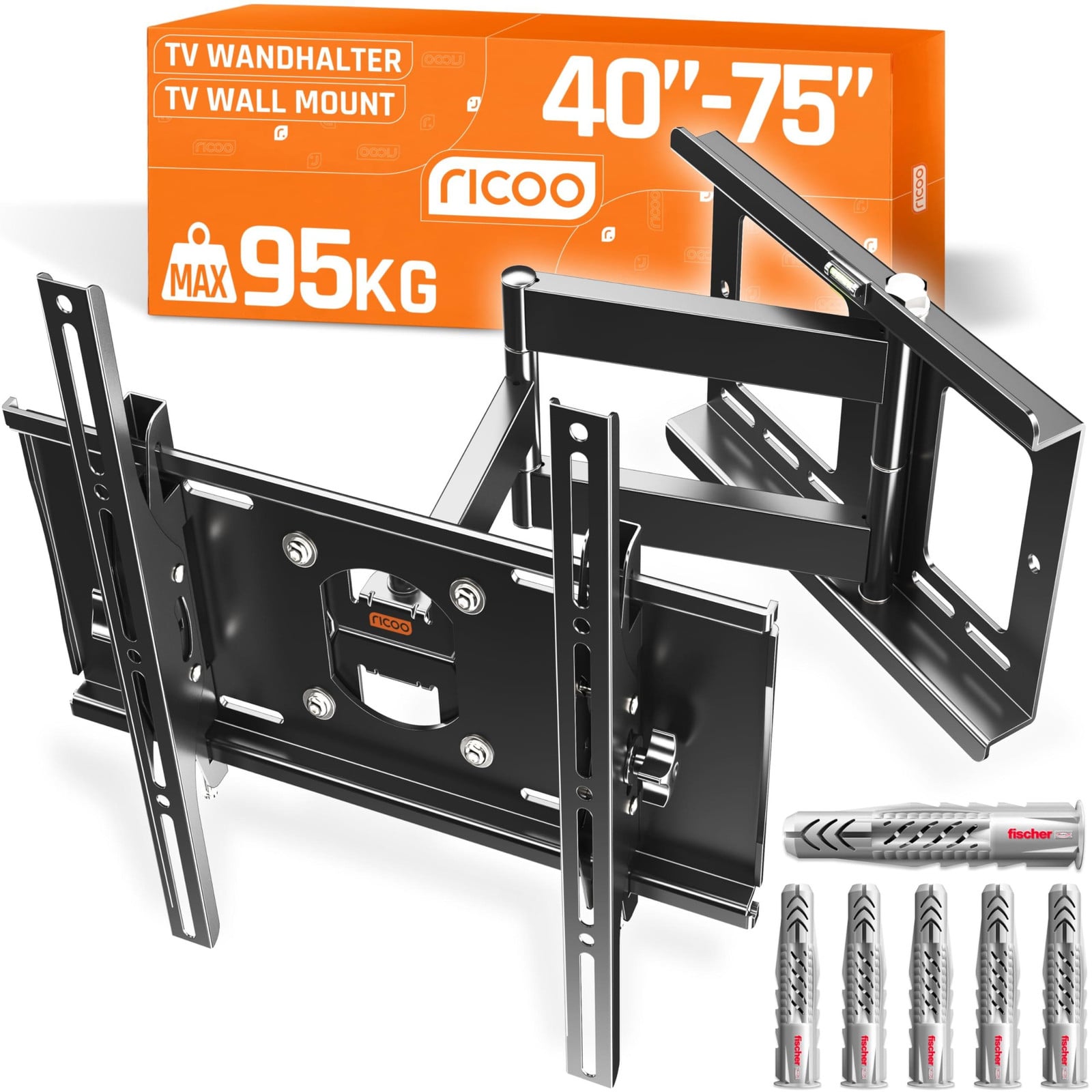 RICOO TV-wandhouder R23-F met schwenkarm, geschikt voor 40-75 inch schermen, tot 95 kg