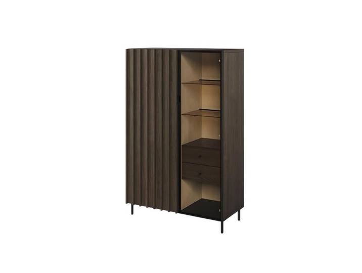 Buffet haut 2 portes 2 tiroirs bois foncé 92 cm - CARENNE