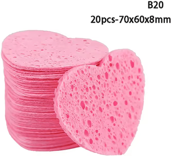 Inspire Picks Heart Cellulose Facial Cleansing Sponge Set Natural Wood Pulp Makeup Remover & Face Wash Sponge 20pcs 70x60x8mm