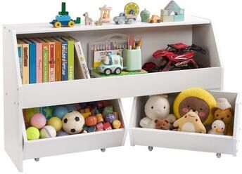 Kodotan sofa Toy Storage Organizer, Wooden Kids Bookshelf with Storage, Toy Storage Cabinet with 2 Mobile Drawers, Kids Storage Organizer