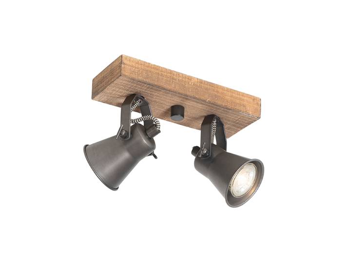 Spot encastré rustique noir avec bois 2 lumières orientables -