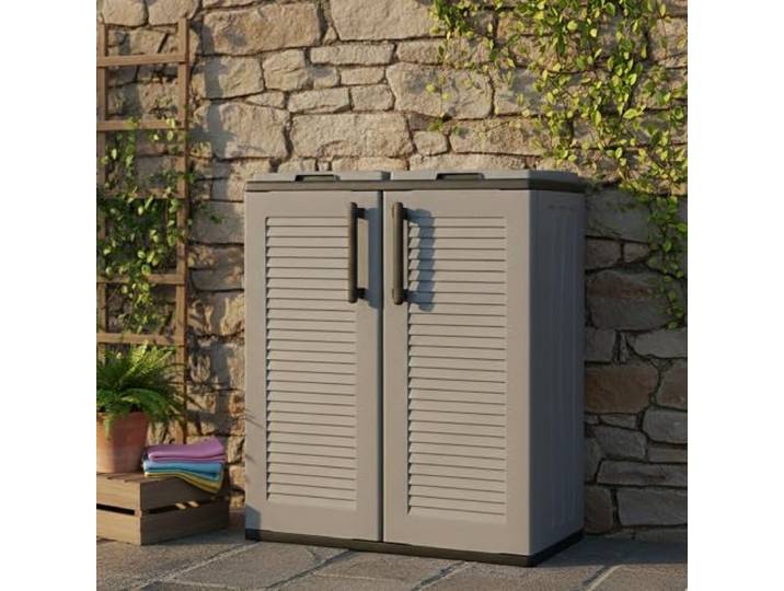 Dmora - Aarschot Mülleimer, Abfallbehälter, 2-türiger Recyclingbehälter, 100 % Made in Italy, gestreifte Oberfläche, 68 x 37 x 84 cm, Grau und Schwarz