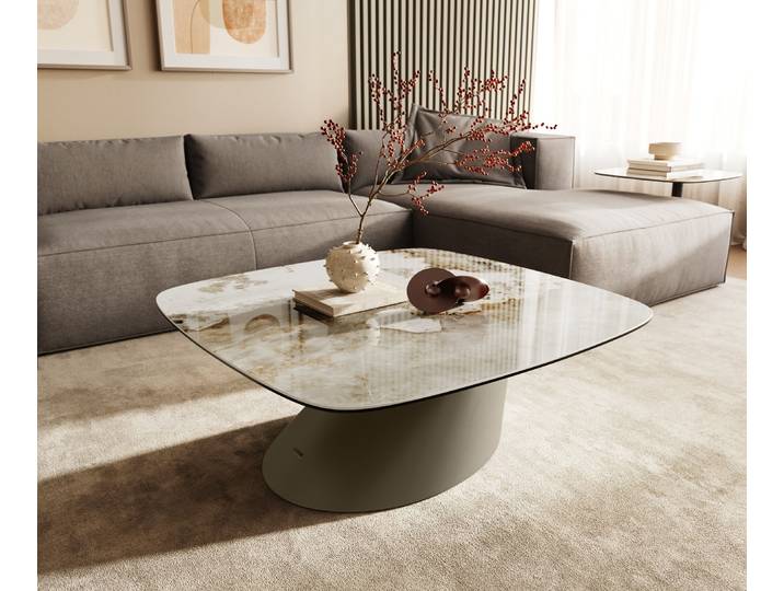 Couchtisch Edge Boot 90x90 cm Keramik Minas Melange Conis Metall Effektfinish Titan, Couchtische