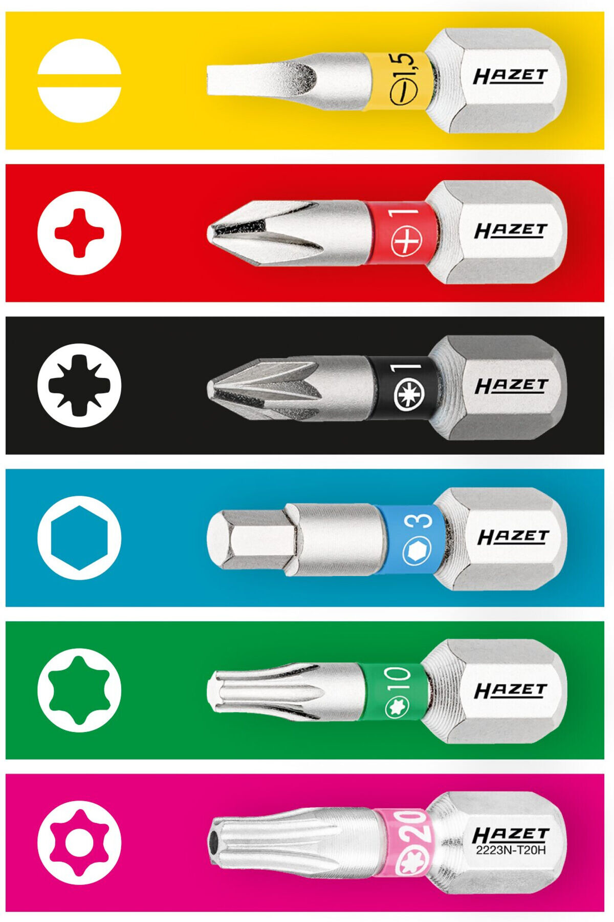 HAZET Bit 2223NSLG-T27/3, Sechskant massiv 6,3 (1/4 Zoll), Innen TX Profil, T27, Anzahl Werkzeuge: 3)