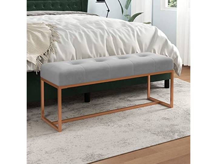 TEKGHUT Sitzbank Grau 110x36x45 cm Samt Polsterbank Weicher Samtbezug, Schaumstoffpolsterung, kompakte Größe, vielseitig nutzbar