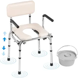 VEVOR Toilettenstuhl, Nachtstuhl mit Gepolstertem Sitz, Herunterklappbaren Armlehnen, 7-stufig Höhenverstellbar 490-640 mm, Abnehmbarer Eimer, 158,8 kg Belastbar, Tragbare Toilette für Erwachsene