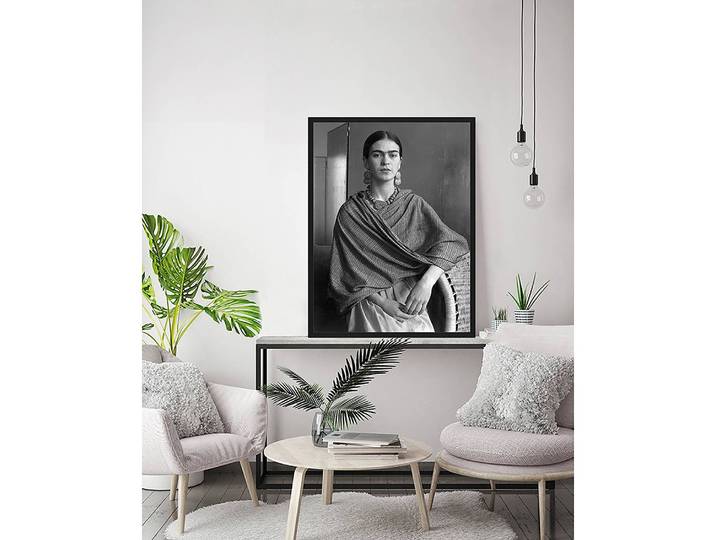 Tableau déco Frida Kahlo II Cadre : hêtre massif verni Revêtement : plexiglas Noir 63 x 83cm