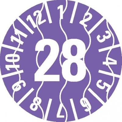 Dreifke® Prüfplakette 28, violett, Sicherheitsfolie, selbstklebend, Ø 15mm, 60 Stk.