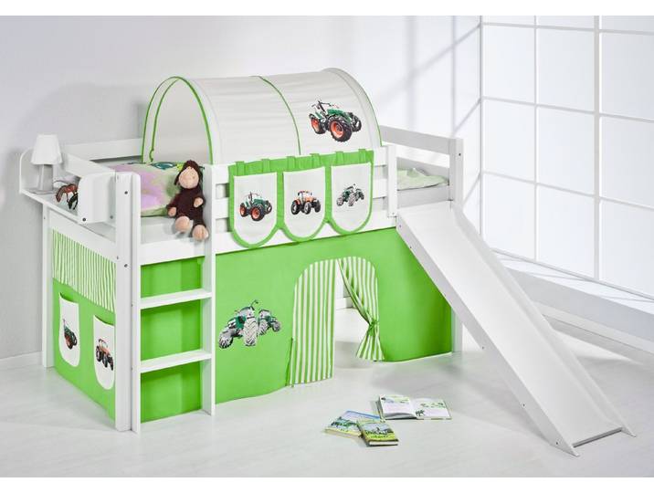 Lilokids Hochbett Spielbett JELLE Trecker - Hochbett - mit Rutsche und Vorhang