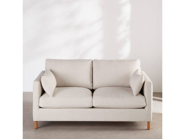 Zweisitzer-Schlafsofa aus beigefarbenem Polyestergewebe, 10 cm dicke Matratze