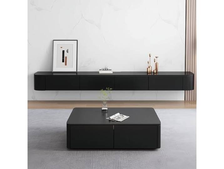 Ecoxsnz Schwebender TV-Ständer, Wandmontierter TV-Schrank mit Schubladen, 220 cm Lange TV-Medienkonsole, Große TV-Bank mit Stauraum unter dem Fernseher (Schwarz, 220cm/86.6 )