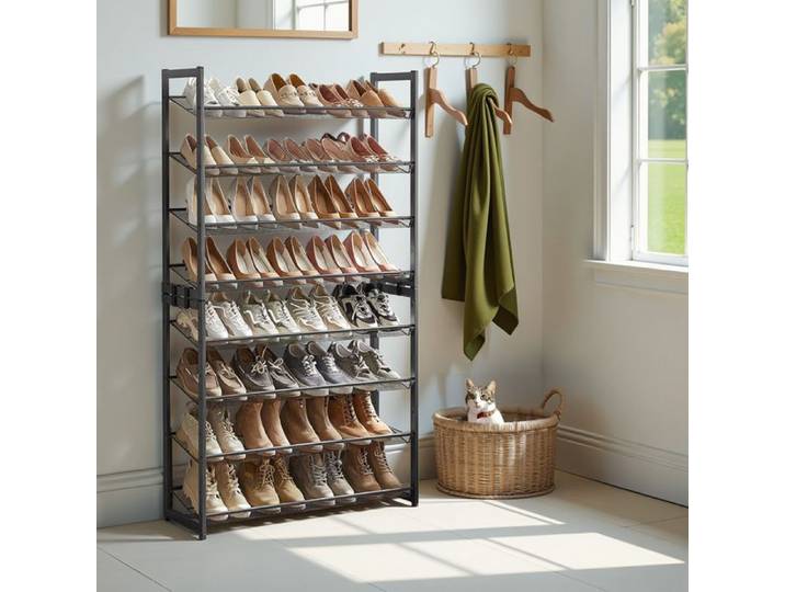 Étagère à chaussures - 8 niveaux - Noir - 32 à 40 paires - Montage flexible
