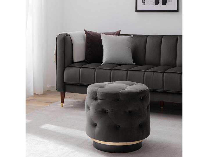 Repose-pieds Redmond I 48 x 44 x 48cm Marron Velours Ravi: Gris