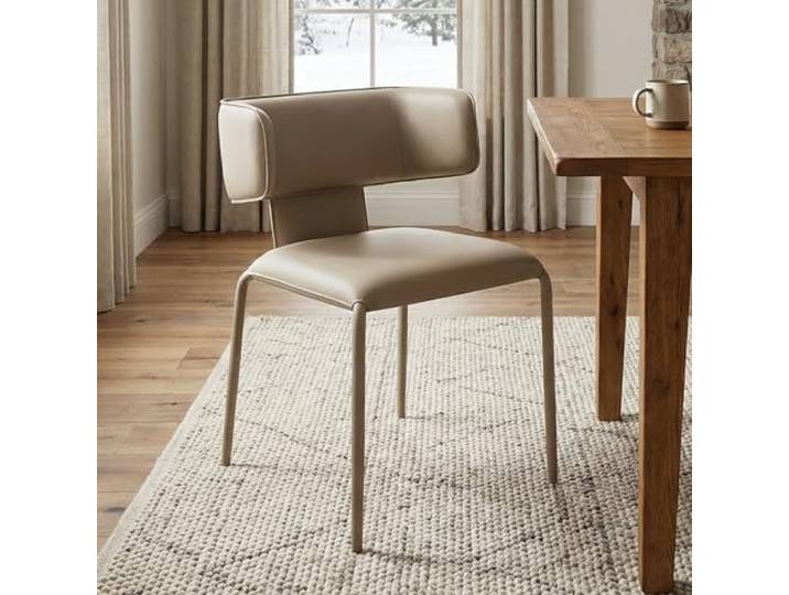 YOUTASTE Esszimmerstühle 1er, Voll-Leder & C-förmige lehne, Khaki Metallbeine Küchenstuhl Wohnzimmerstuhl Polsterstuhl, Schminktisch Stuhl für Esszimmer Wohnzimmer Küche